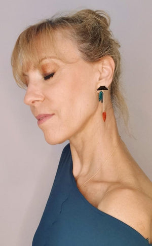 www.visiteprivee-deco.fr boucles d'oreilles femme pendantes paillettes colorées vintages et pierres de verre noir, réalisé main en France.
