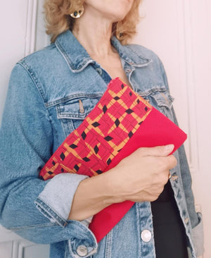 www.visiteprivee-deco.fr pochette femme rouge et son petit miroir de sac, réalisé main en France.