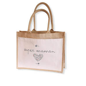 Ouvrir l&#39;image dans le diaporama, www.visiteprivee-deco.fr sac shopping toile de jute &quot;super maman&quot;
