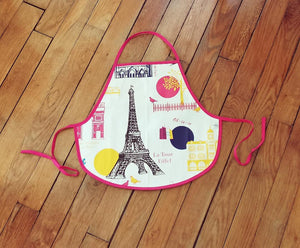 Ouvrir l&#39;image dans le diaporama, www.visiteprivee-deco.fr tablier enfant Eiffel toile cirée cousu main en France
